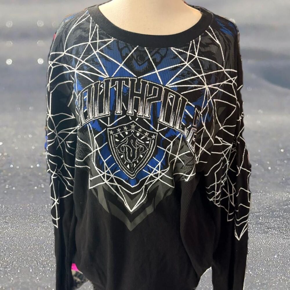 Southpole black long sleeve thermal shirt with white and blue graphics Size XXL